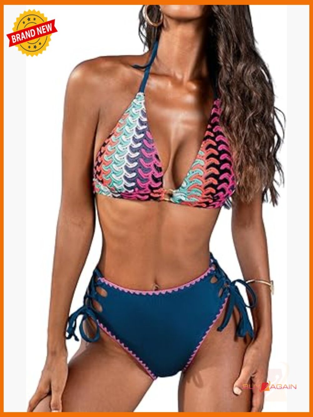 High Waisted Bikini Set V Neck Halter Swimsuit Two Piece Bathing Suit Color